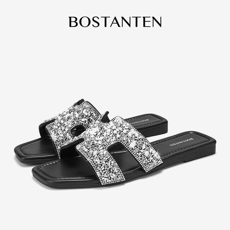 [New Arrival]BOSTANTEN Sandal Santai Berkilau Perak Sepatu kasual gaya baru yang nyaman dan serbagun