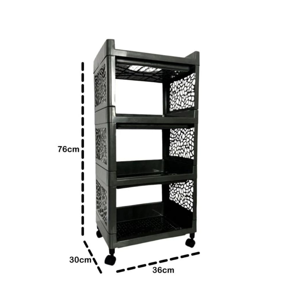 Rak YOYO Serbaguna 4 Susun Roda Plastik - Rak Hitam Serbaguna Dengan 4 Susun - Rak Plastik Serbaguna