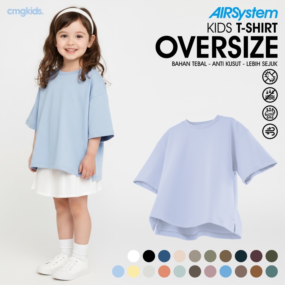 Kaos Anak Oversize Airsystem Micro Cotton Danbowl Dry Fit Fashion Unisex Placid Blue CMGKIDS