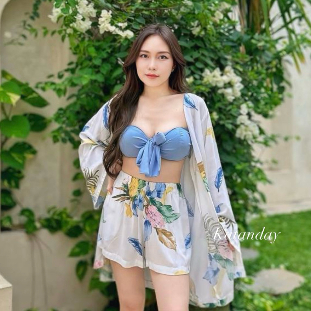 KatanBali Katanday Paloma Set Top, Celana Pendek, Outer Lengan Panjang Wanita