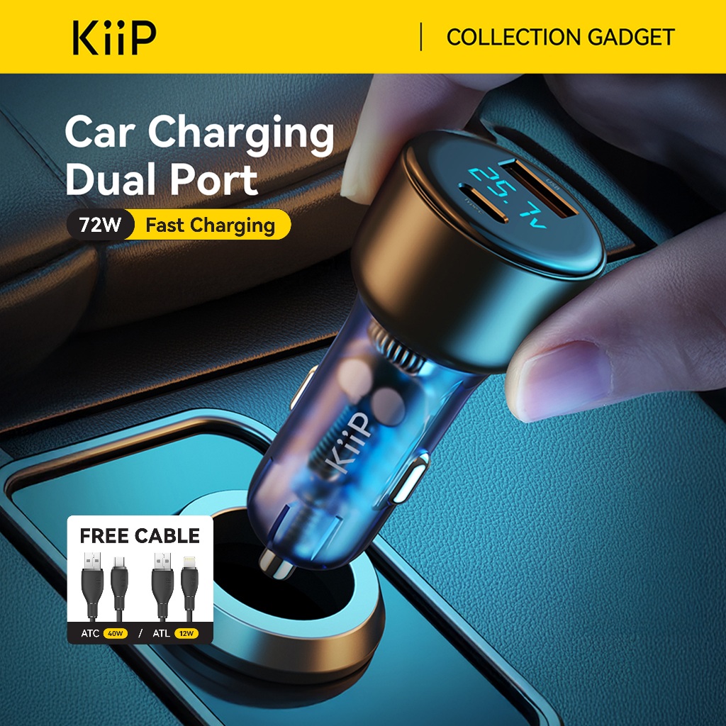 KiiP H16 Car Charger Mobil 72W Type-C+USB Fast Charging