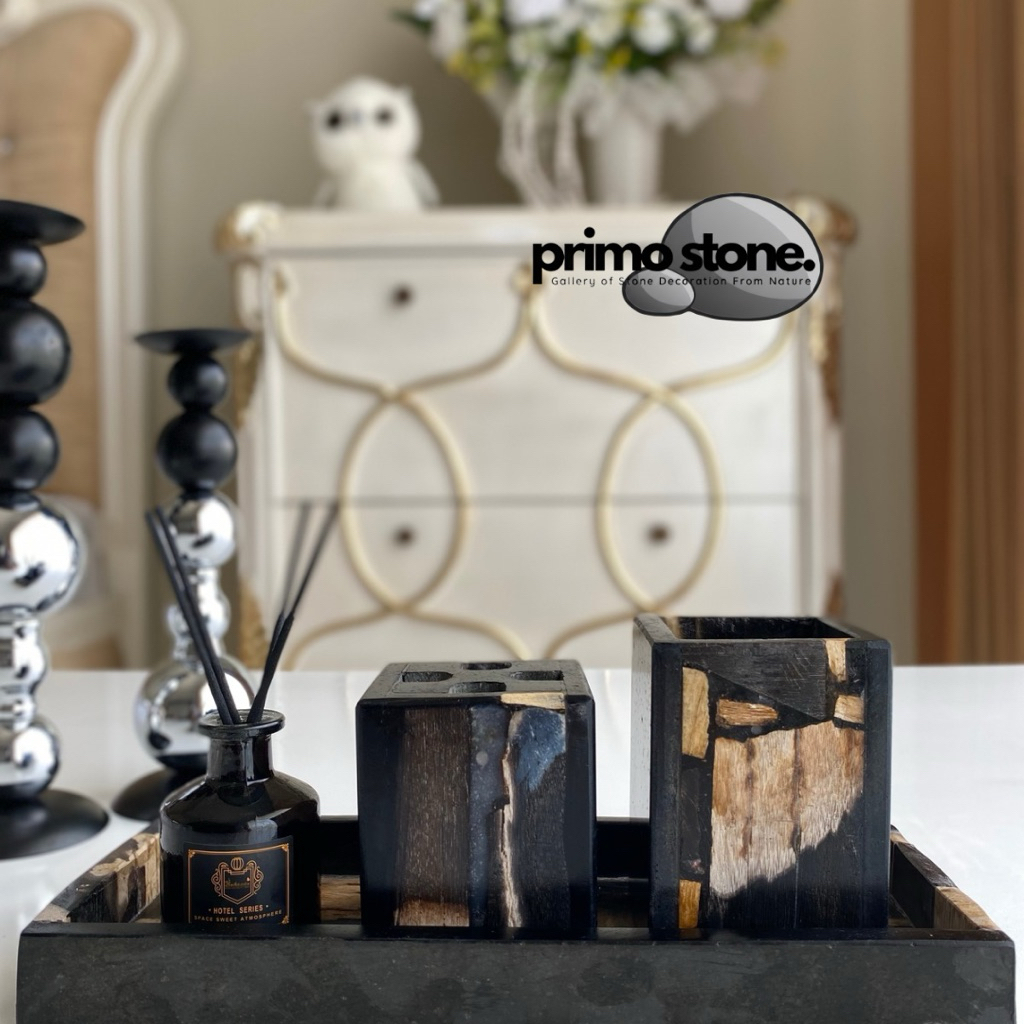 BATH SET ALAT KAMAR MANDI DARI BATU ALAM TEMPAT SIKAT DARI FOSIL TEMPAT BRUSH MAKEUP TEMPAT SIKAT GI