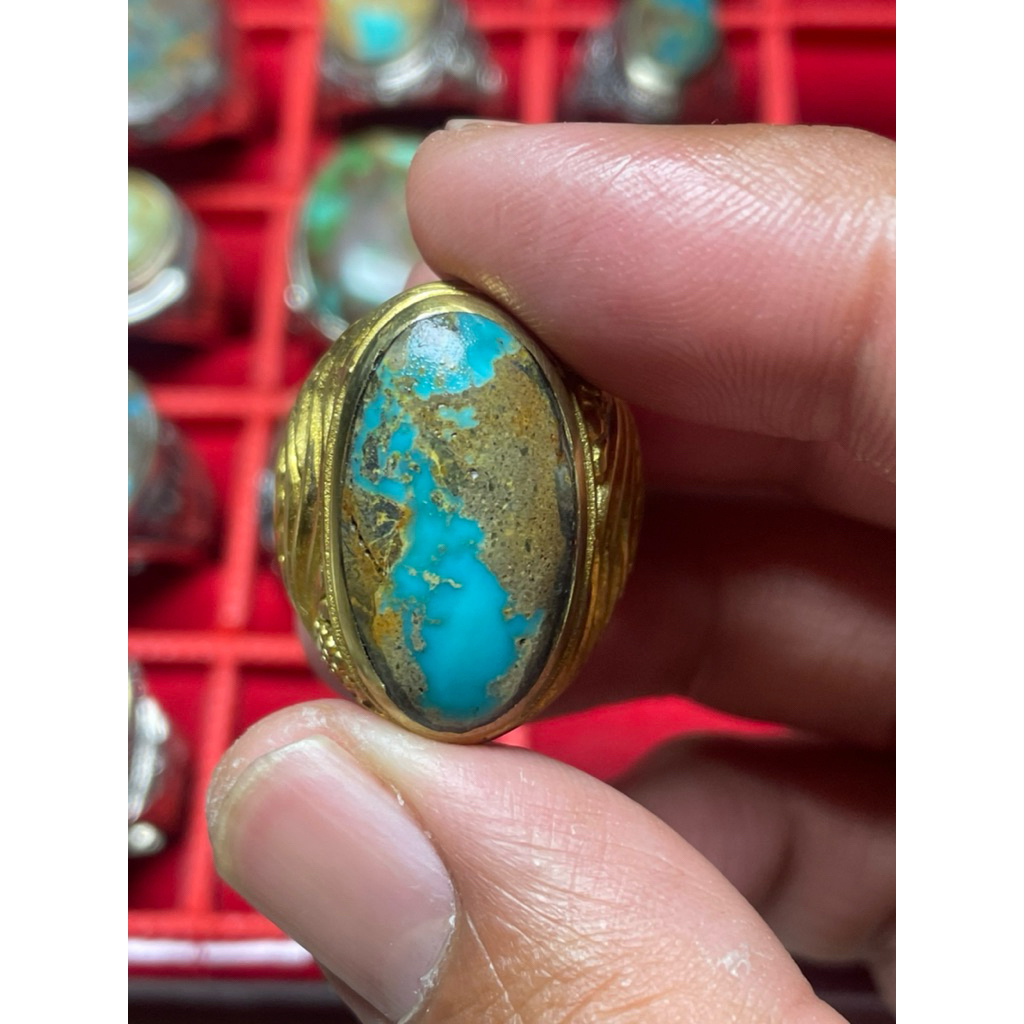 Cincin Batu Pirus Persia Hijau Tosca- Nuansa Pirus