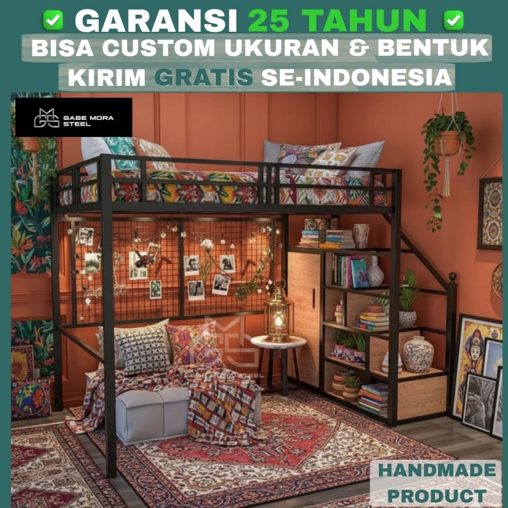 [GARANSI 20 TAHUN, BISA REQ. UKURAN] Ranjang Tingkat Full Besi Tebal Tahan 25 Tahun All Size - Dipan