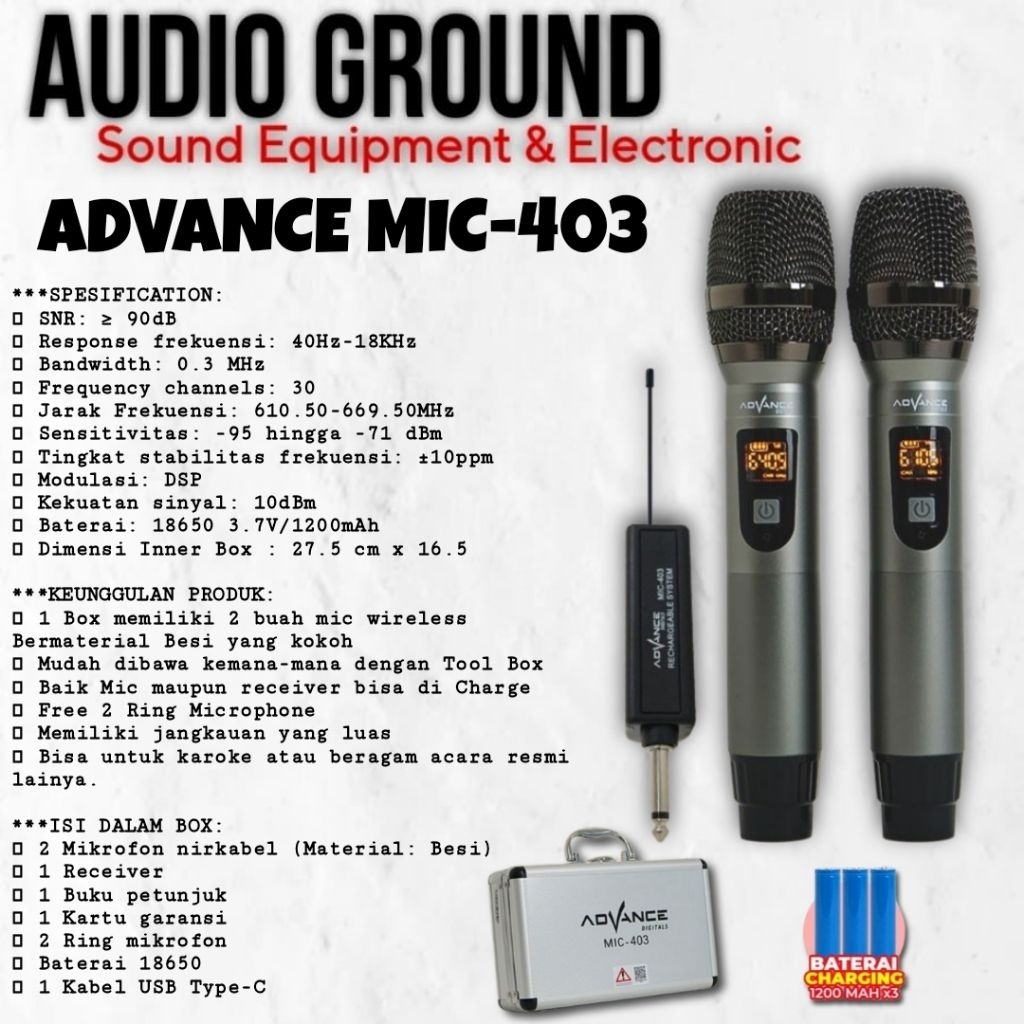 MICROPHONE WIRELESS ADVANCE MIC-403 ORIGINAL PRODUCT
