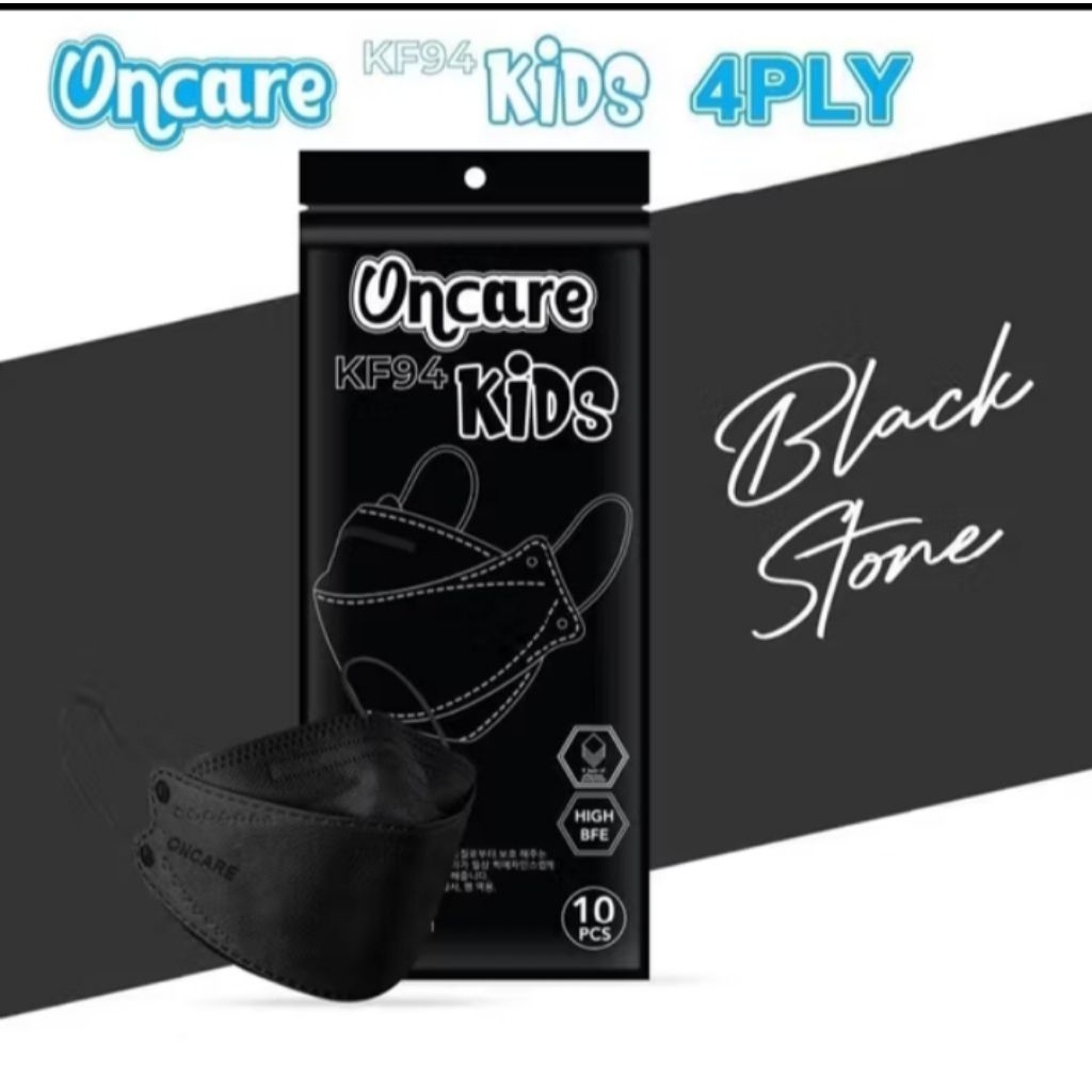 Masker KF94 Anak Oncare Kids 4Ply Polos Hitam Putih