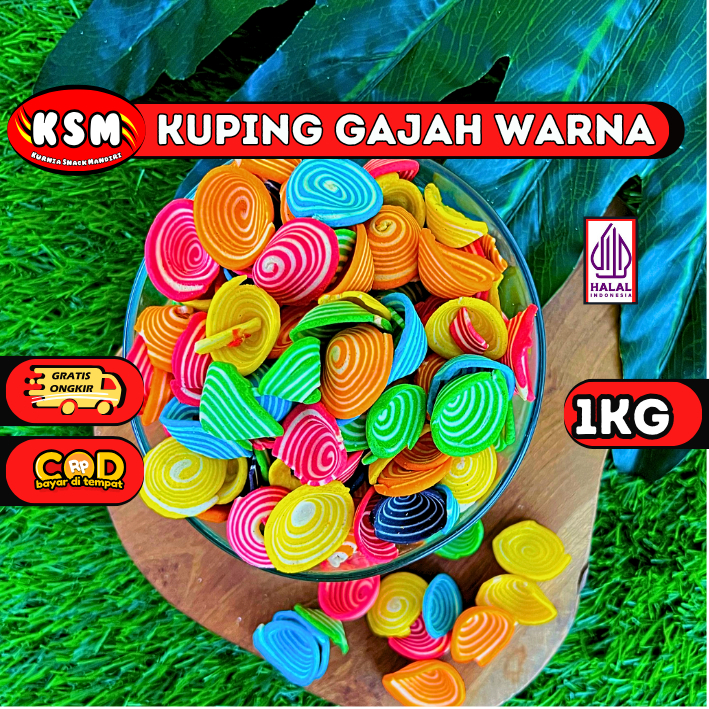 KSM - KUPING GAJAH WARNA / KUPINGAN RAINBOW / KUE TELINGA GAJAH MANIS 1000Gr (1Kg)