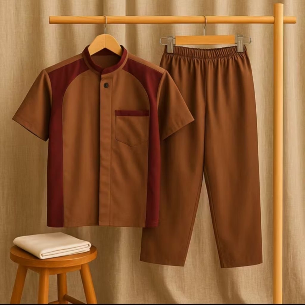 Baju Koko Anak Laki Kombinasi Warna Hitam Putih Setelan Muslim Modis untuk Ngaji & Lebaran Kurta Mot