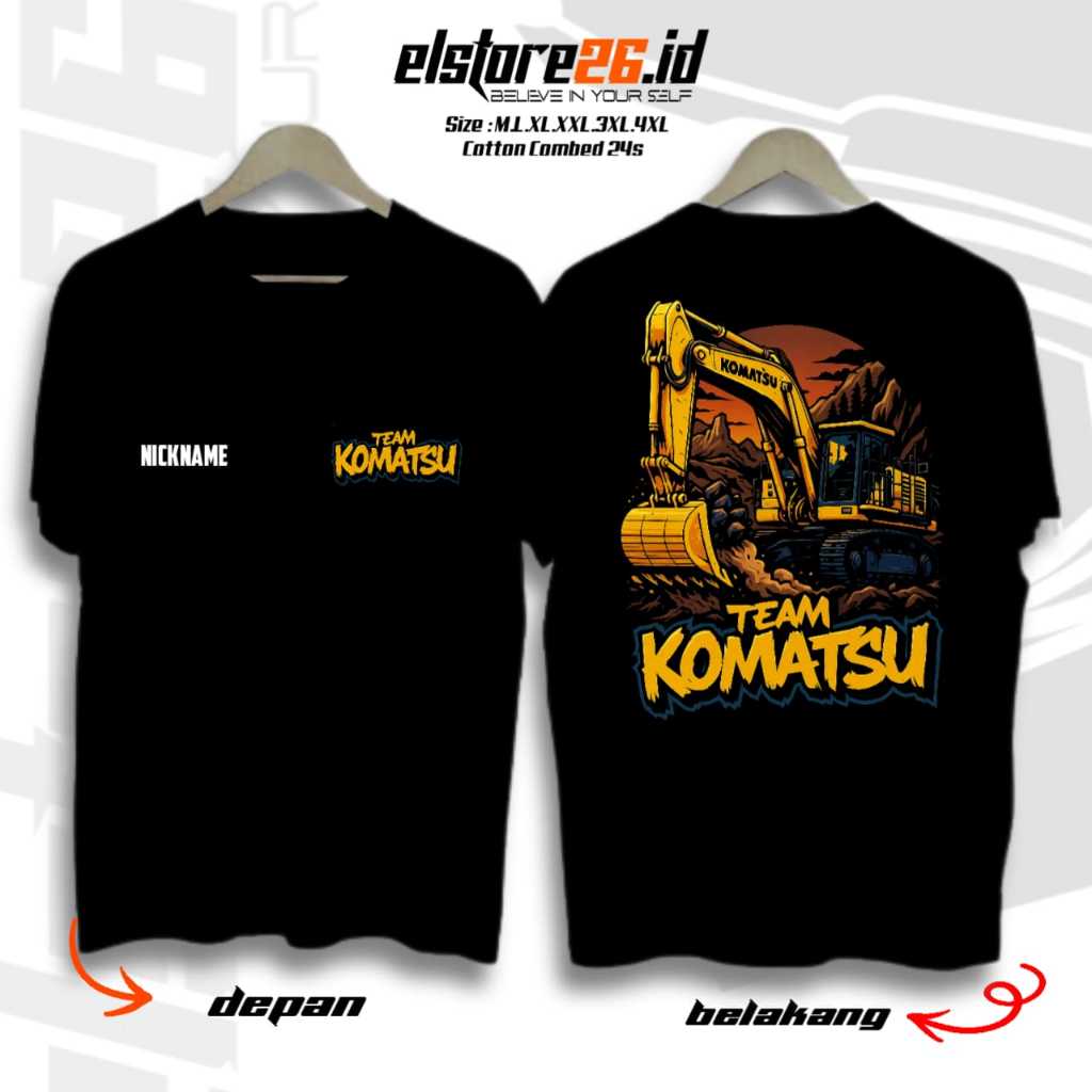 ELSTR26 Baju Kaos Excavator TEAM KOMATSU | Free Sablon Nama | Kaos Alat Berat Operator Helper Exca |