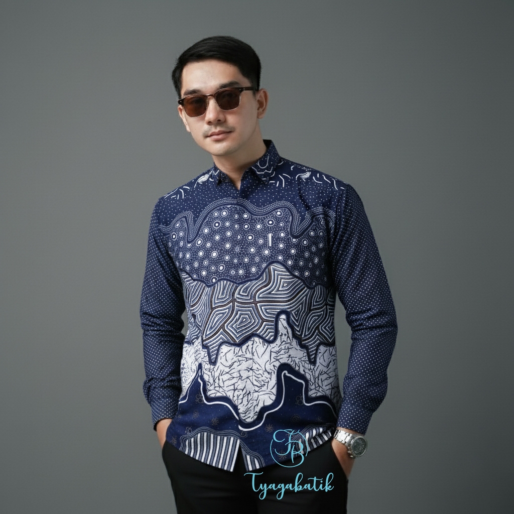 Kemeja Batik Pria Baju Lengan Panjang Slimfit Lapis Furing Batik Tyaga 1060 Bahan Katun Premium Eleg