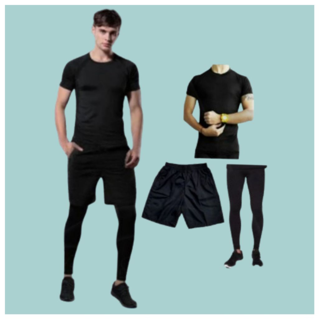 FULL SET OLAHRAGA PRIA CELANA PENDEK BAJU MANSET DAN CELANA LEGGING PRIA