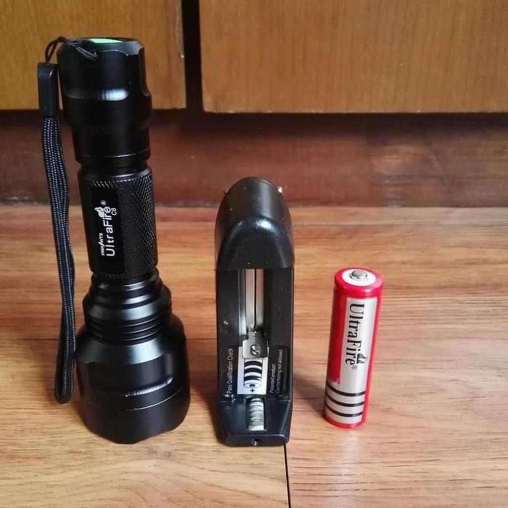Paket Senter LED Police Q5 swat C8  sinar kuning baterai red