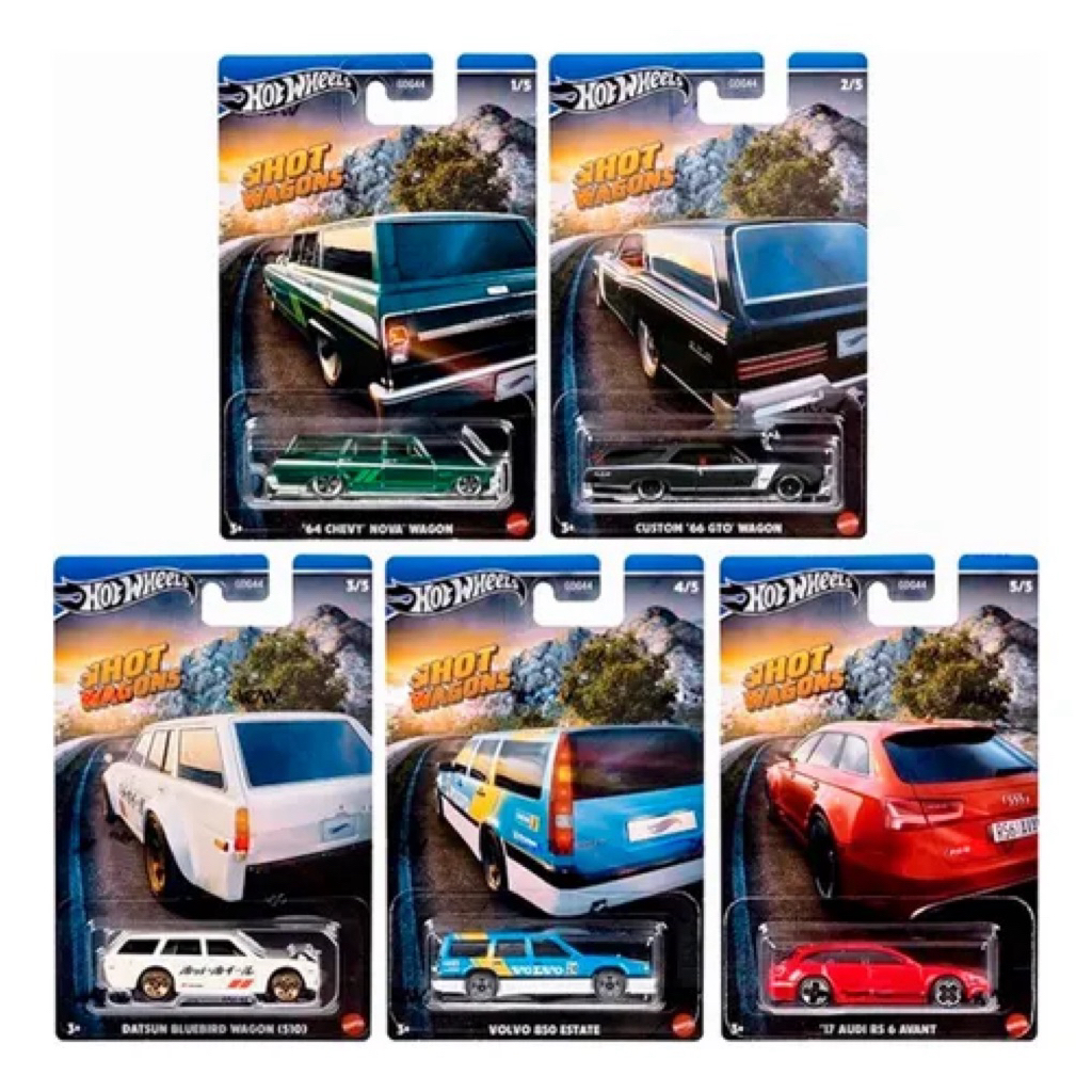 Hot Wheels Hot Wagon Set 2024 Bad Card - Datsun Bluebird Wagon 510 - 17 Audi RS 6 Avant - 64 Chevy N