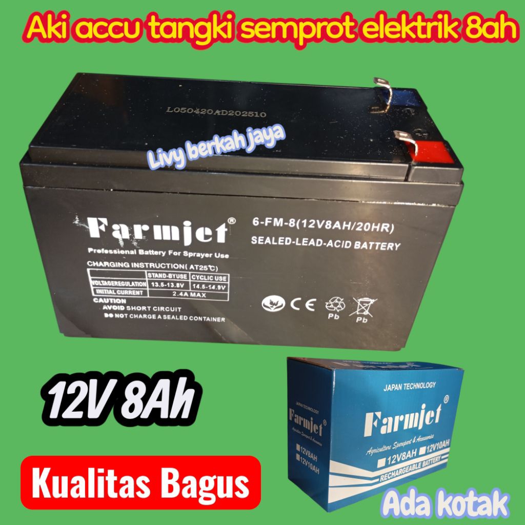 accu 12V 8Ah aki tangki semprot elektrik FARMJET 12volt 8A Bagus