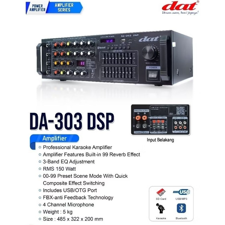 AMPLIFIER KARAOKE DIGITAL DAT DA-303 DSP EQUALIZER AMPLI DAT DA-303 DSP NEW SERIES