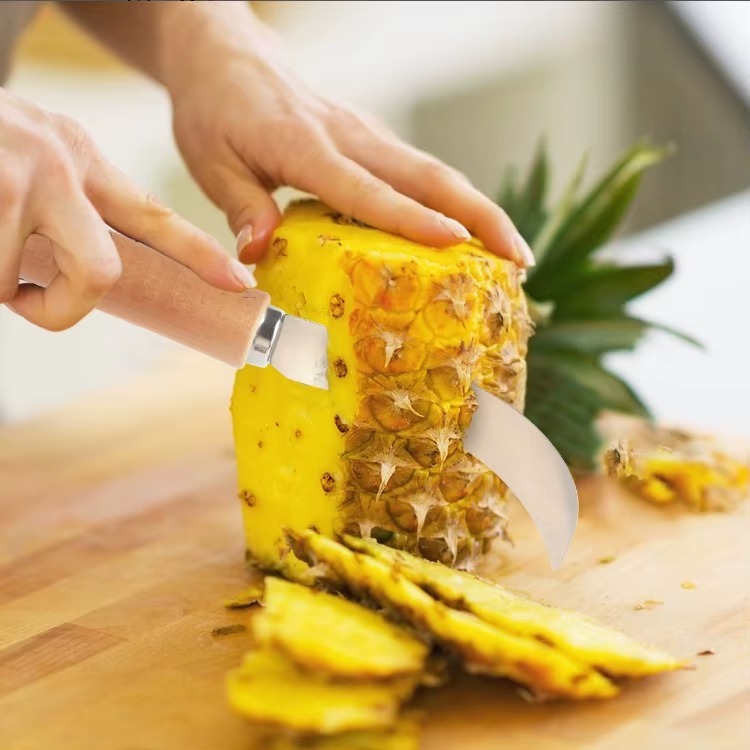 Pisau Buah Nanas Stainless Steel Gagang Kayu Kupas Pisang Pedang Kecil Pisau Kupas Melon Tajam Buah 