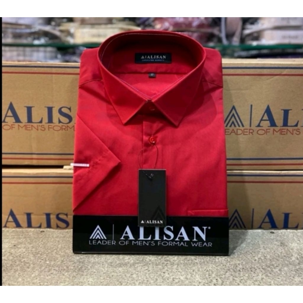 kemeja alisan polos lengan pendek