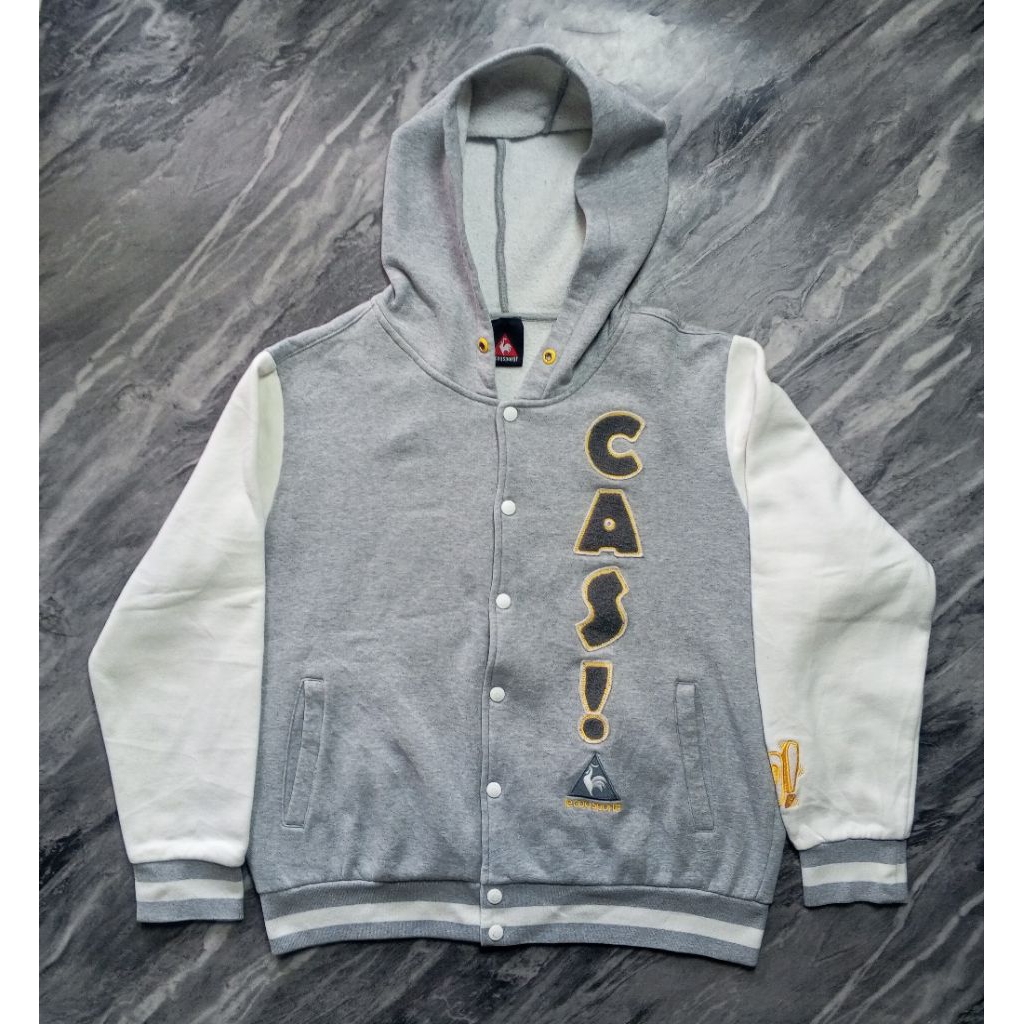 ‎Jaket le coq hoodie Outdoor varsity casual hangout  motoran unisex abu-abu putih branded