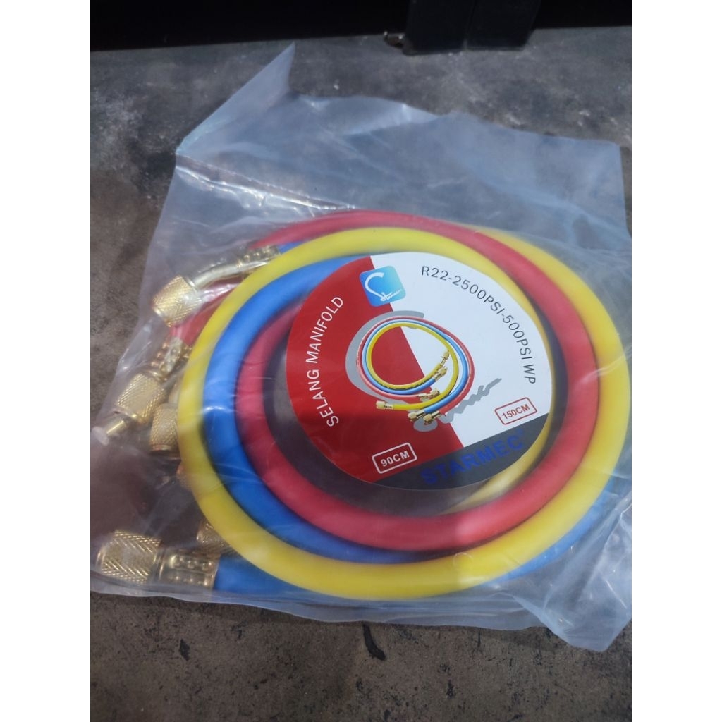 selang manifol R22 drat kecil +-1/4 sae selang isi freon 1 set