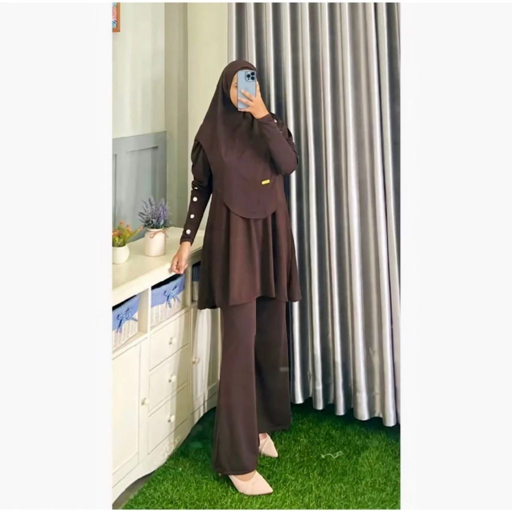 Setelan Set Free Hijab One Set Muslimah Jersey Premium Jumbo/Setelan Olahraga Wanita Panjang One set