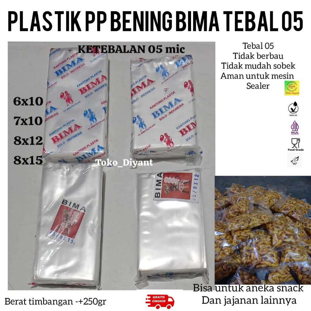 Plastik PP bening tebal 05 / plastik kaku bening tebal plastik makanan kering snack ukuran - 6x10 - 