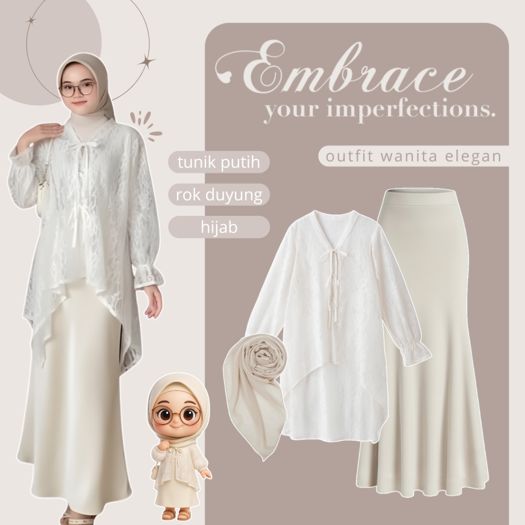 OOTD One Set 3in1 Kekinian | Blouse Brukat + Rok Duyung + Kerudung | Outfit Wanita Elegan - AM211N
