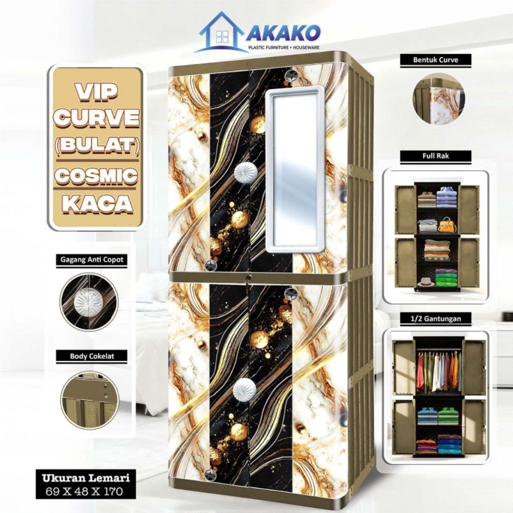 LEMARI CURVE 2 PINTU AKAKO JUMBO
