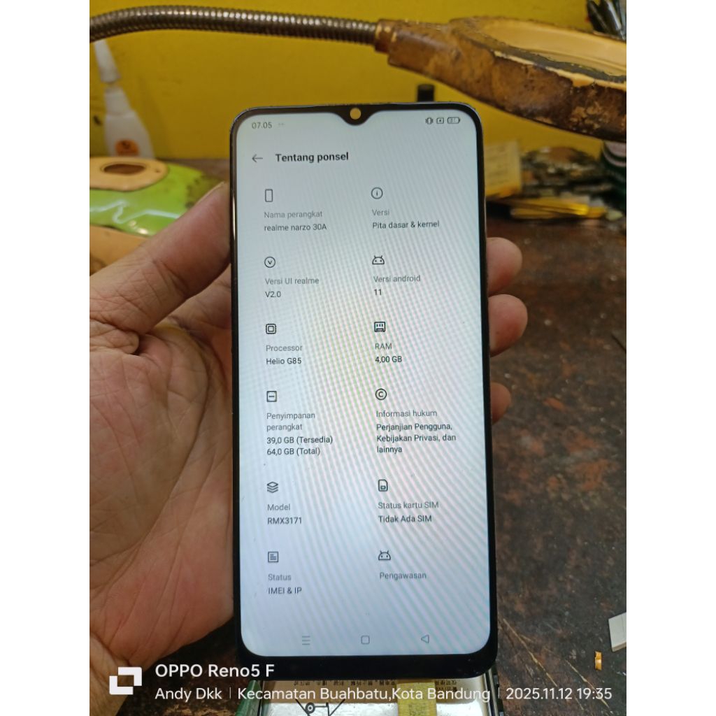 LCD REALME NARZO 30A ORIGINAL COPOTAN BAWAAN HP, hasil repair jumperan