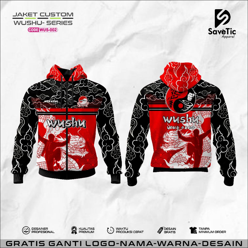 Jaket Wushu Full Printing Sublim/Jaket Custom/Hoodie/Bomber/Tracktop/Jaket Bela Diri Wushu