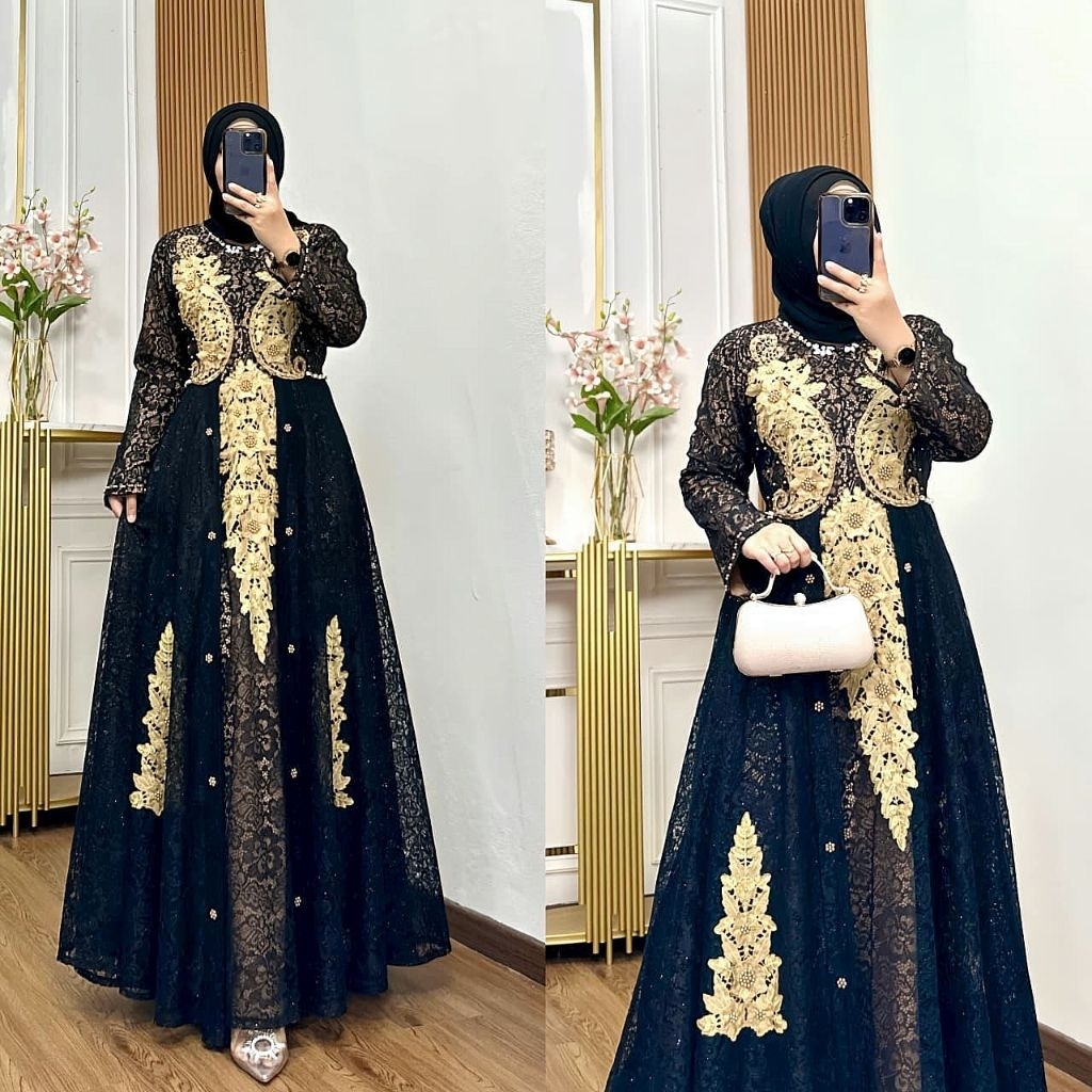 Gamis Almayra Bordir Kekinian/Kondangan/Modern Original Butik