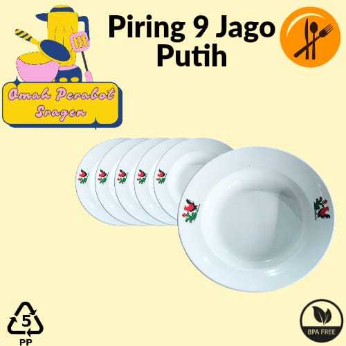 (12 PCS) PIRING 9 JAGO PUTIH - PIRING MAKAN PLASTIK - PIRING PUTIH MOTIF AYAM JAGO