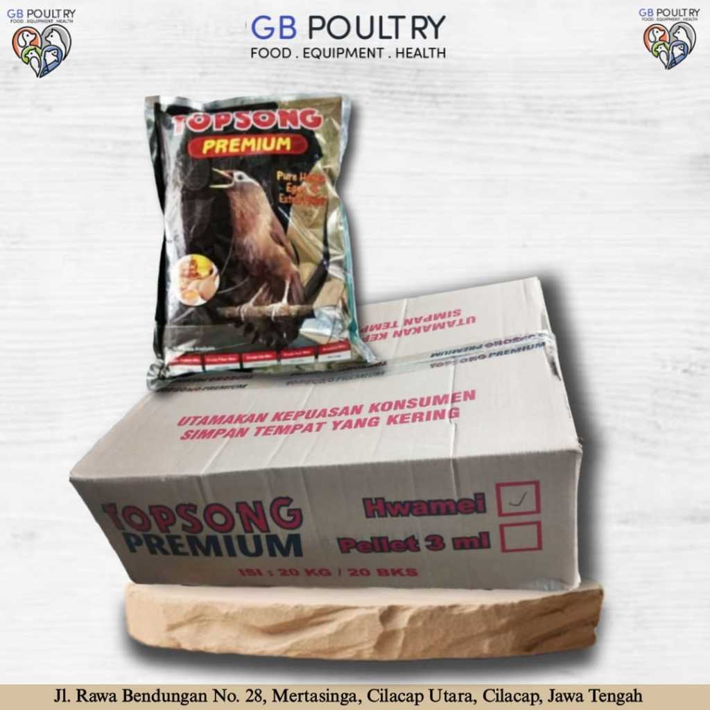 1 DUS ISI 20 TOPSONG TOP SONG PREMIUM PAKAN MAKANAN VOER PUR BURUNG WAMBI HWA MEI HWA MEI MURAI CEND