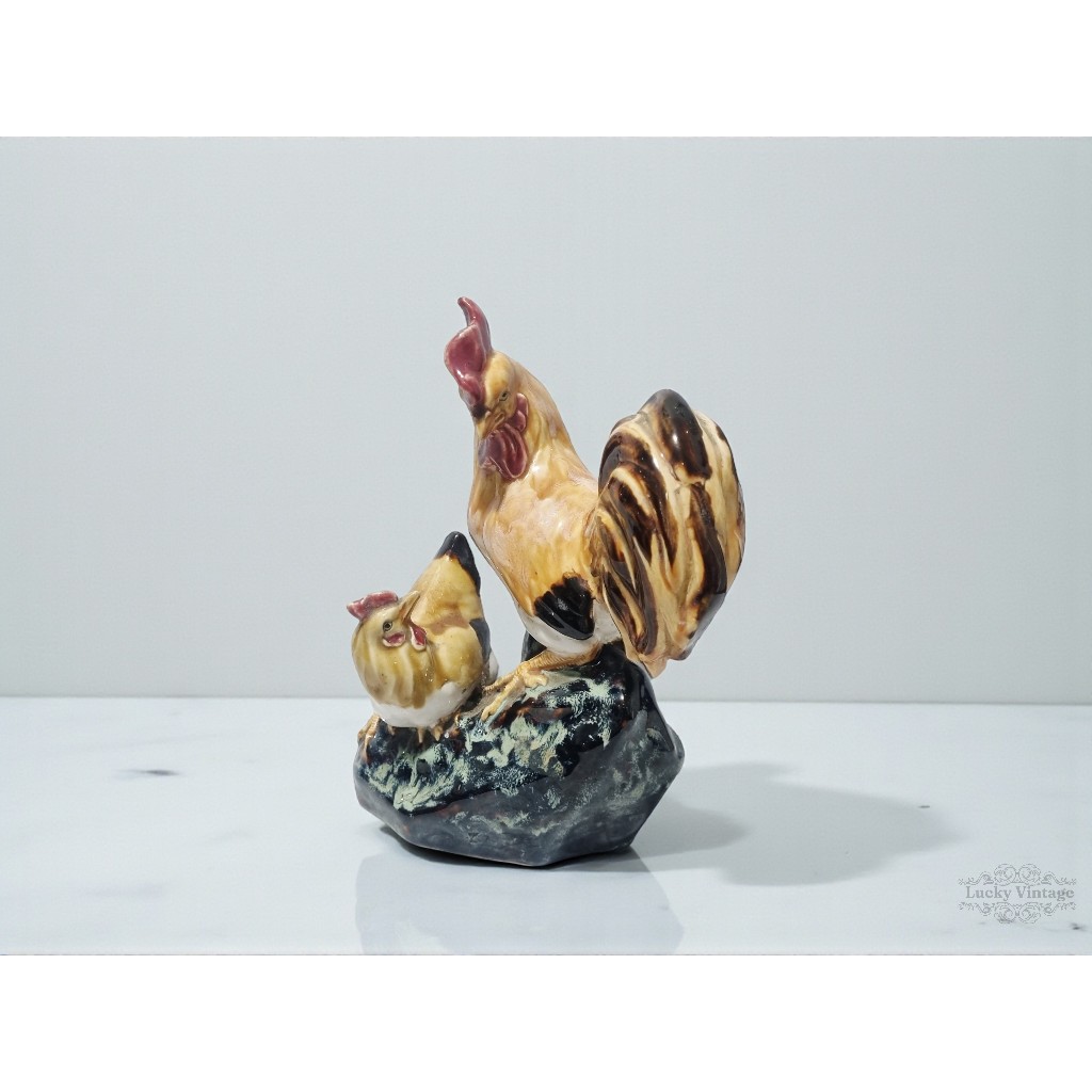 Vintage Ceramic Farmyard Chicken & Chick Rooster - Patung Ayam Keramik