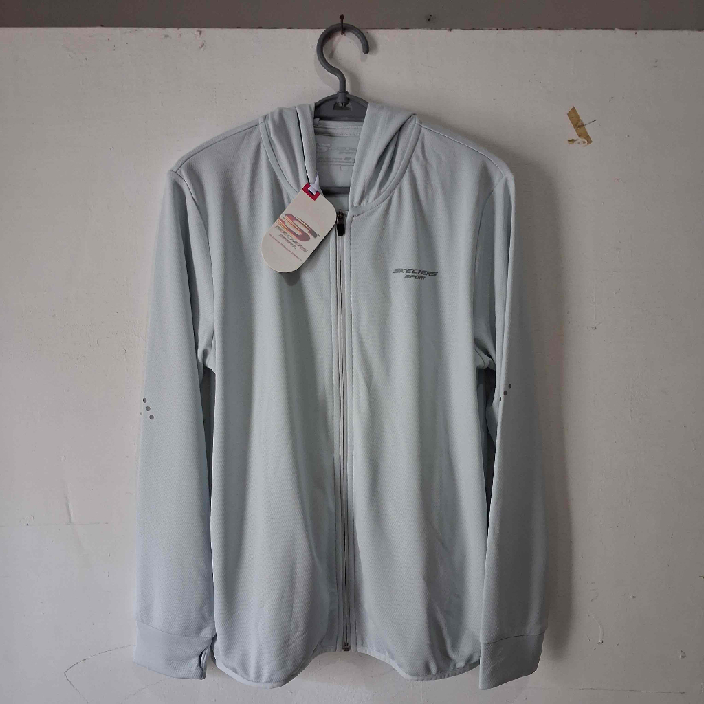 Skechers Women White Hoodie Jacket Original Jaket Wanita Olahraga L