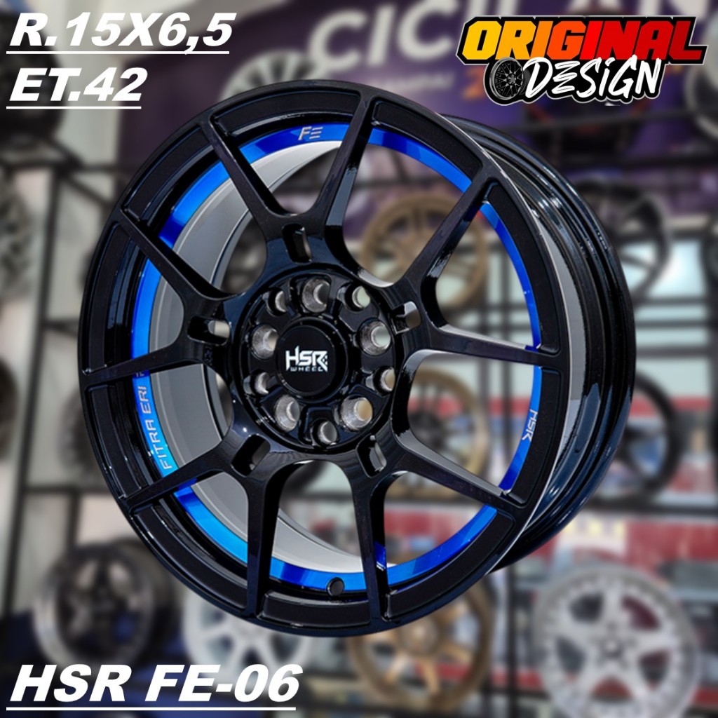 Velg Mobil ERTIGA, INNOVA, CARRY, Ring 15 HSR FE06 R15 Warna Hitam List Biru