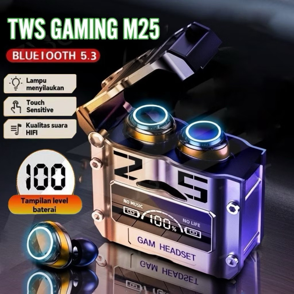 TWS M25 Headset Bluetooth GAMING Earphone Wireless Bass Headphone Bluetooth 5.3 Full Bass Hetset