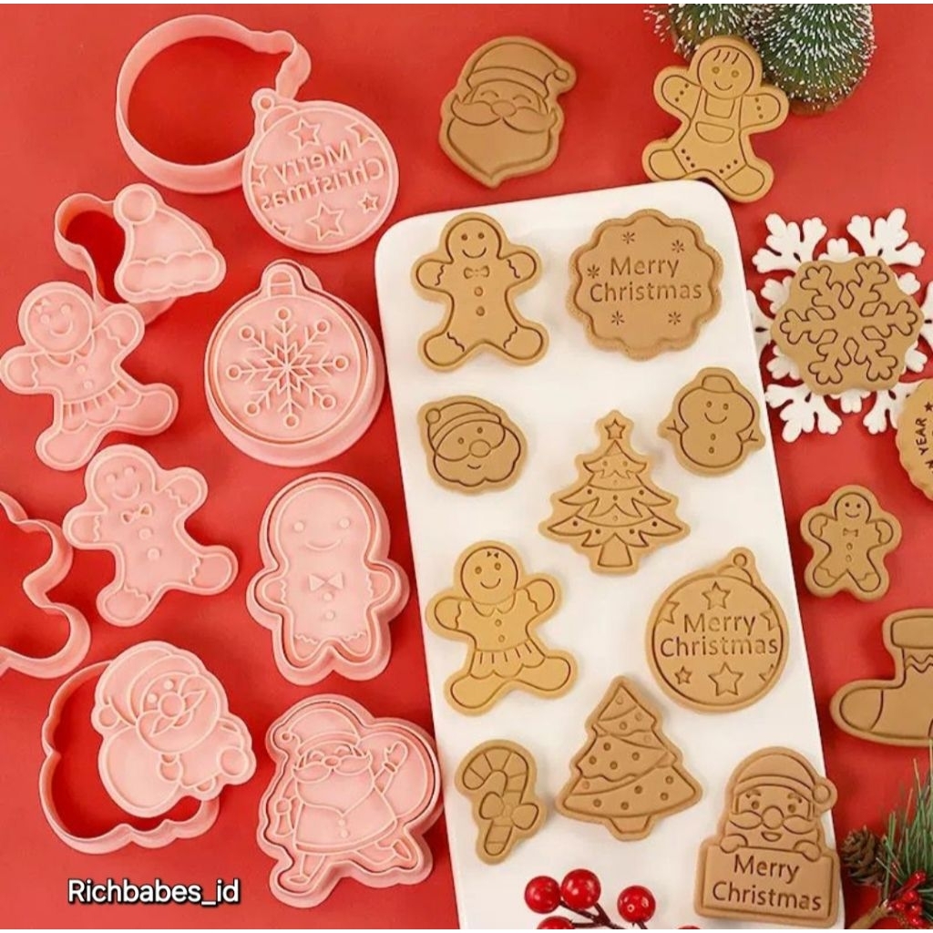 Cetakan Cookies Christmas Cookies Cutter Stamp Xmas Cetakan Biskuit Natal Icing Sugar Set