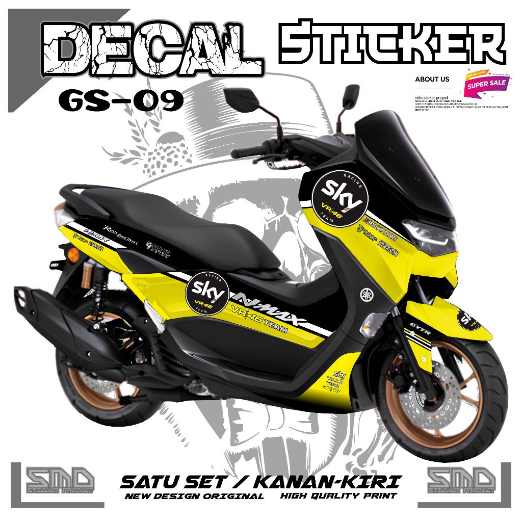 STICKER STRIPING DECAL FULL BODY YAMAHA NMAX NEW LED SIMPEL MOTIF SKY46 MURAH TAHAN LAMA GS02