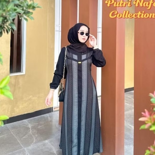 gamis abaya jet black  kekinian  dengan motif warna