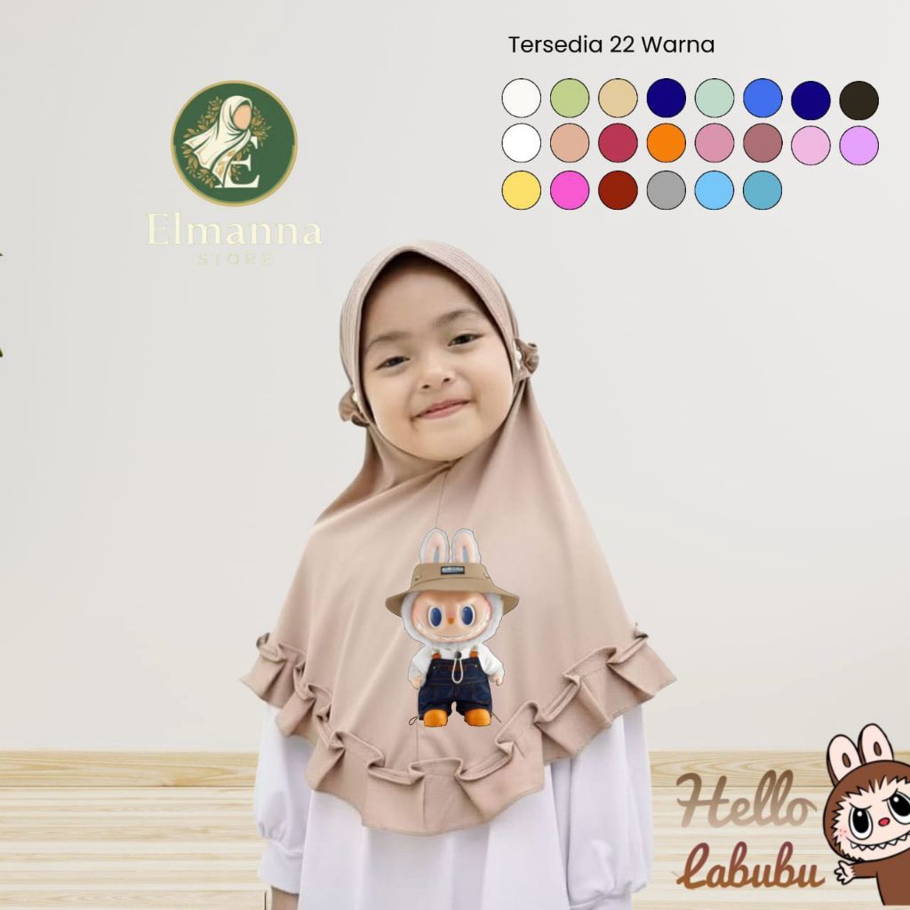 Kerudung Anak Labubu Viral-Jilbab Anak Perempuan Warna Putih-Kerudung Anak SD TK Usia 4-7 Tahun