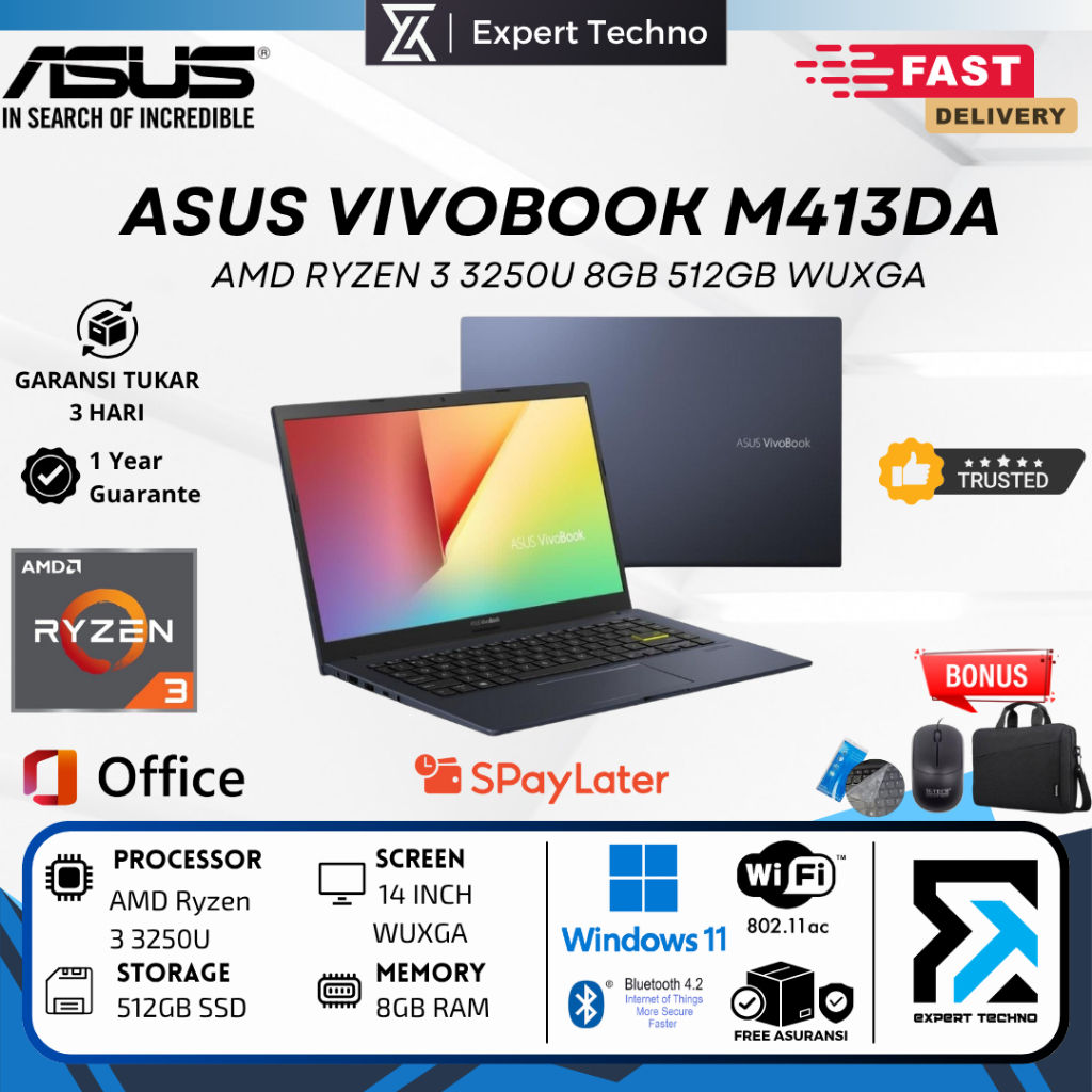 ASUS VIVOBOOK M413DA AMD Ryzen 3 3250U 8GB RAM 512GB SSD 14 INCH Win11