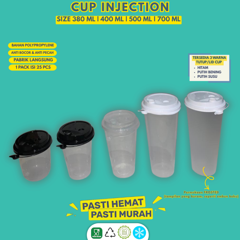 Cup Injection 700 Ml Datar Plus Tutup Gelas Boba 700 Ml (Isi 25 Set - CI700)