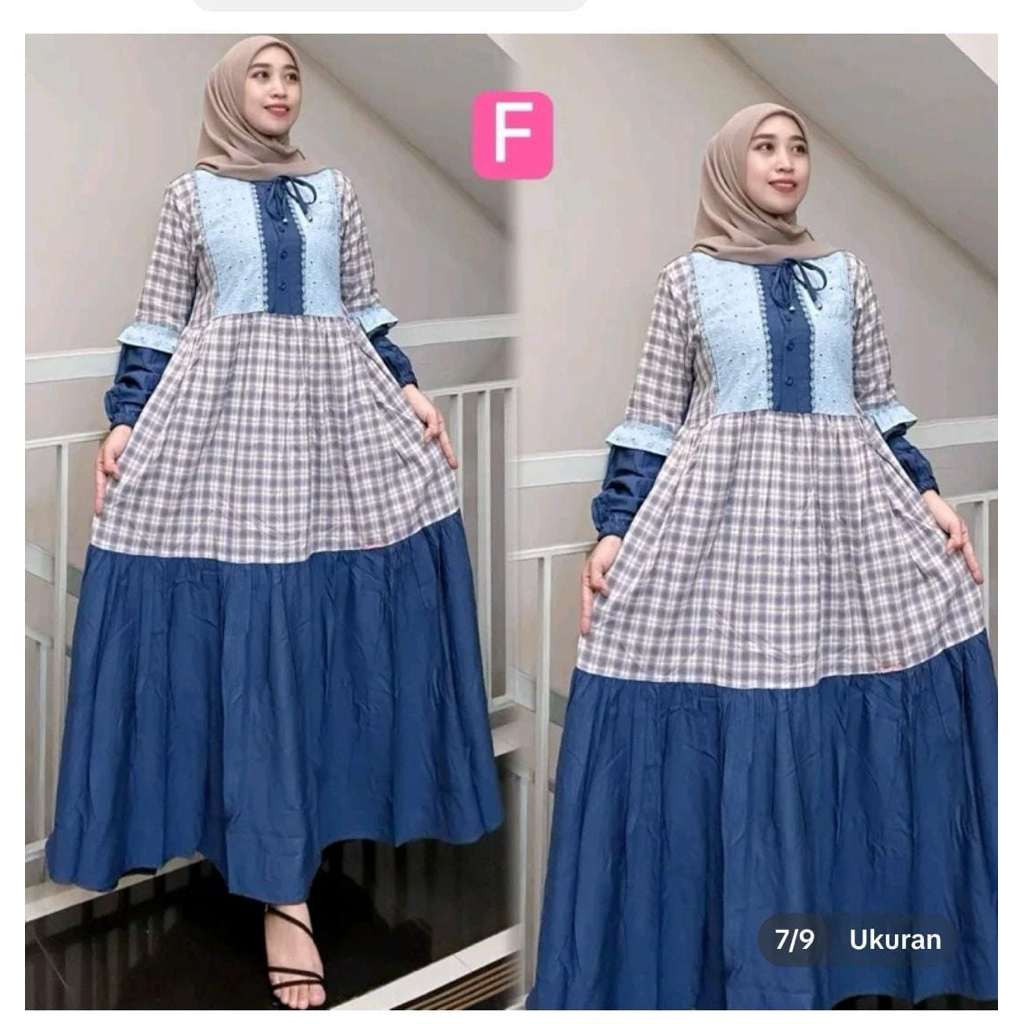 midi dress salvina katun  kotak cringkel terbaru