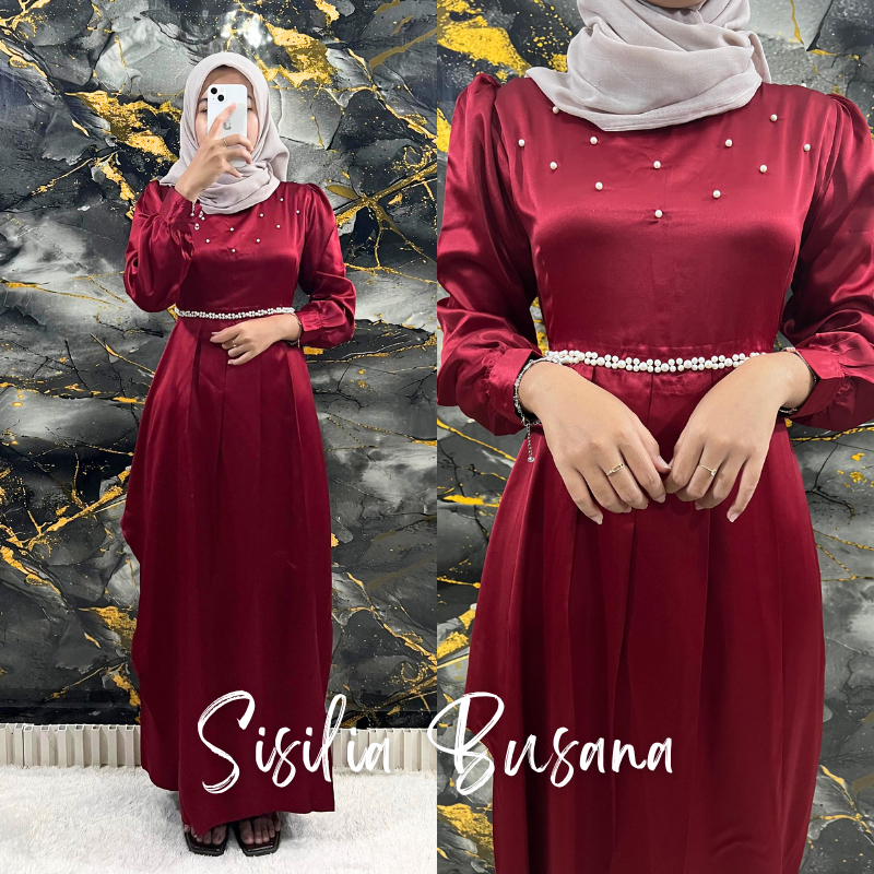 READY ADORA SATIN SILK DRESS MAXMARA | GAMIS SATIN POLOS PREMIUM MAXY DRESS | GAMIS PAYET MUTIARA
