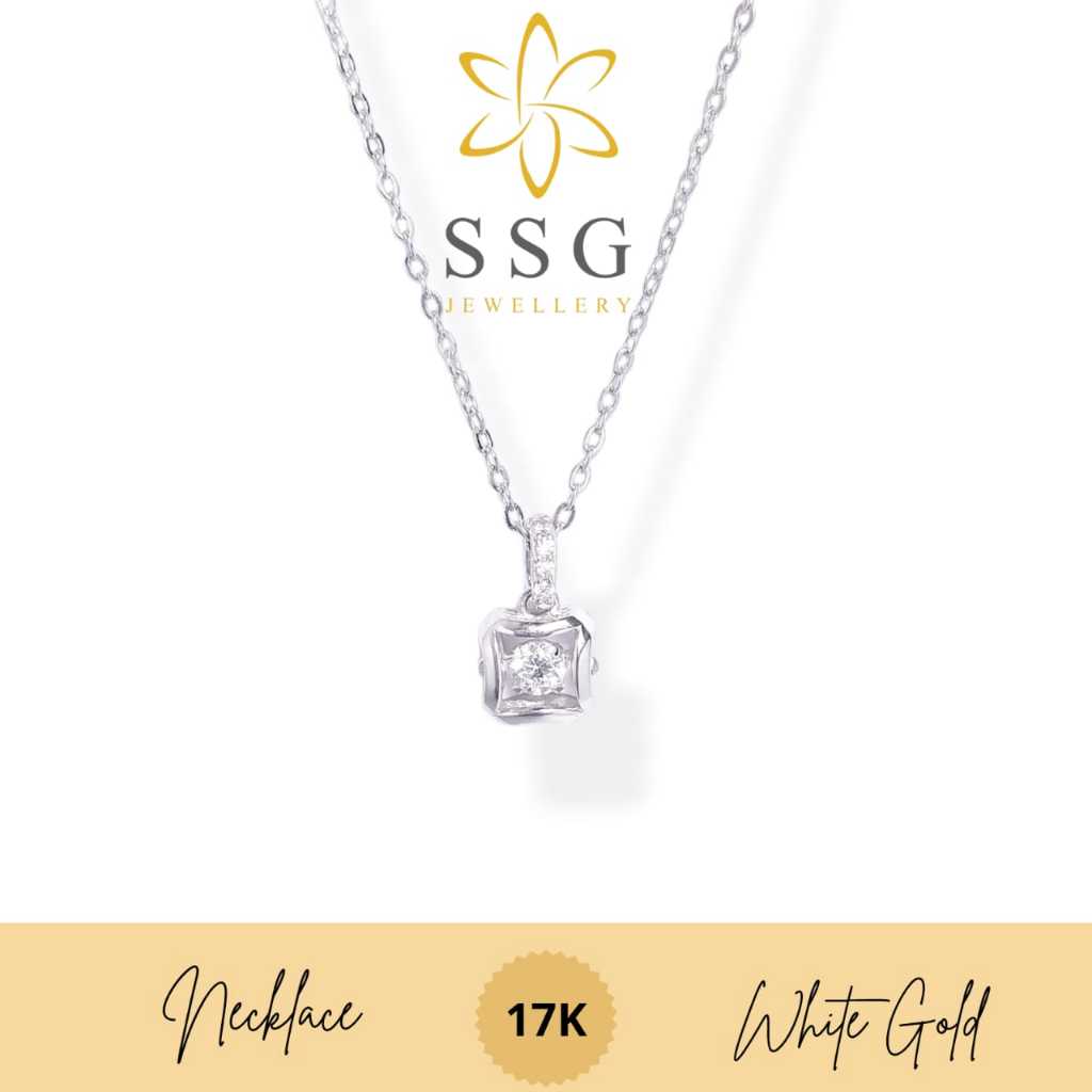Kalung Liontin Square Permata White Gold / Emas Putih 17K - SSG JEWELLERY