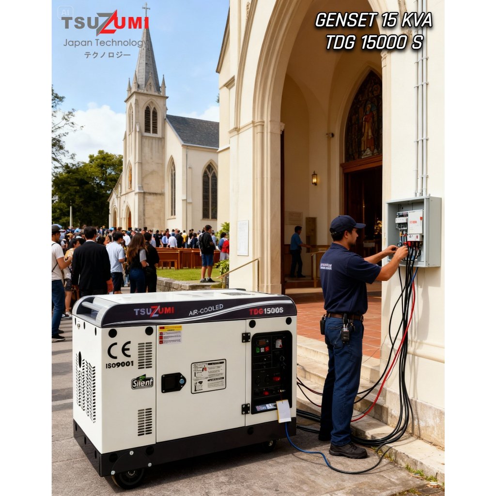 Genset Diesel 15 KVA Silent 1 Phase Tsuzumi TDG 15000 S Japan Technology