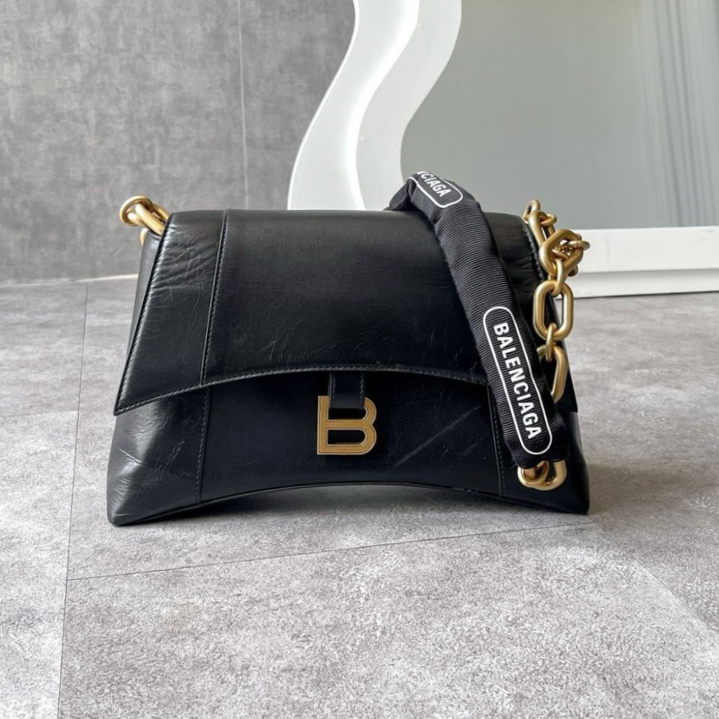 BALENCIAGA Downtown Small Shoulder Crossbody Bag with Logo Chain Strap