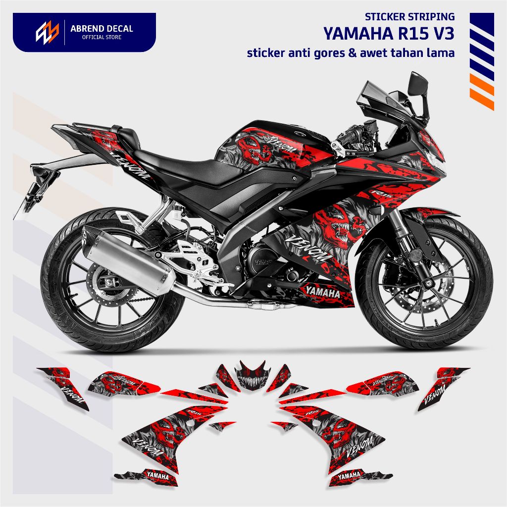 ABREND DECAL - Striping Yamaha R15 V3 VENOM / Sticker Vinyl Antigores R15 v3 / Stock Decal