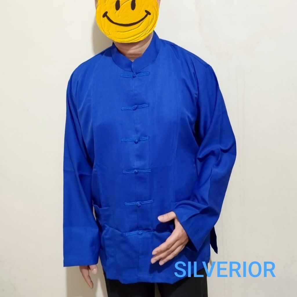 Baju Tradisional Cheongsam Cina China Chinese Oriental Pria Laki Lelaki Dewasa Biru