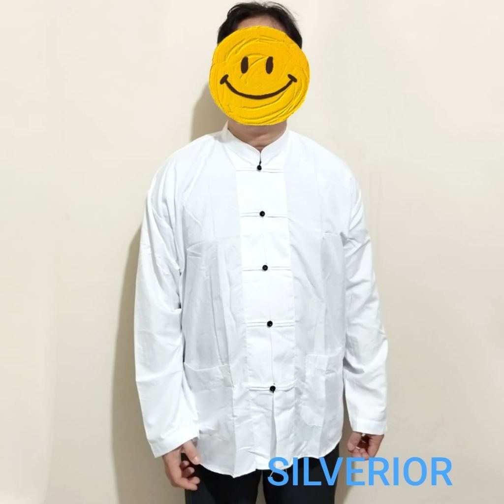 Baju Tradisional Cheongsam Cina Oriental Pria Laki Lelaki Dewasa Putih